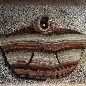 Cozy Striped Turtleneck Poncho